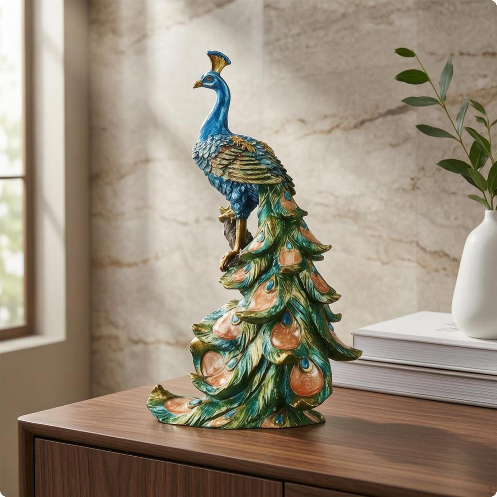 Resin Peacock Figurine Blue Head and