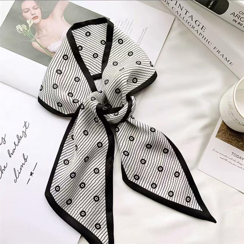 Fashion Blue Print Silk Scarf Women Soft Satin Horse Hairband Bevel Neckerchief Office Hijab Headband Foulard Bag Ribbons Gift
