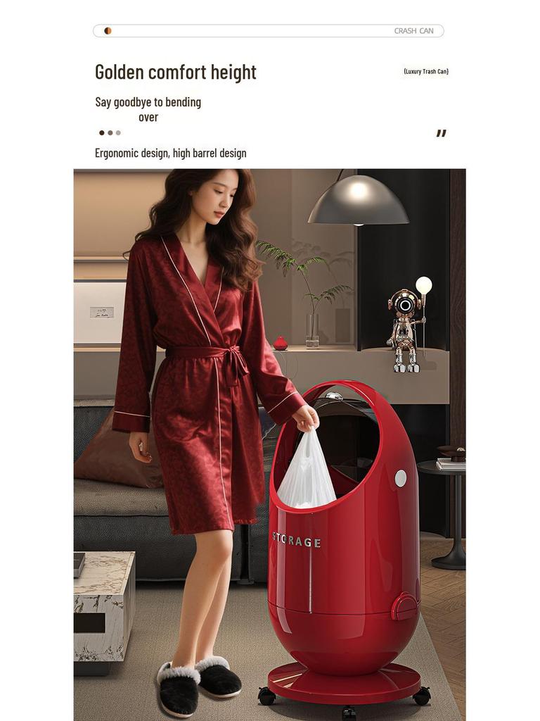 High-End Large Capacity Trash Can with Lid & Wheels for Home: Living Room, Bedroom, Kitchen - No Need To Bend Over, Easily Movable Paper Basket.