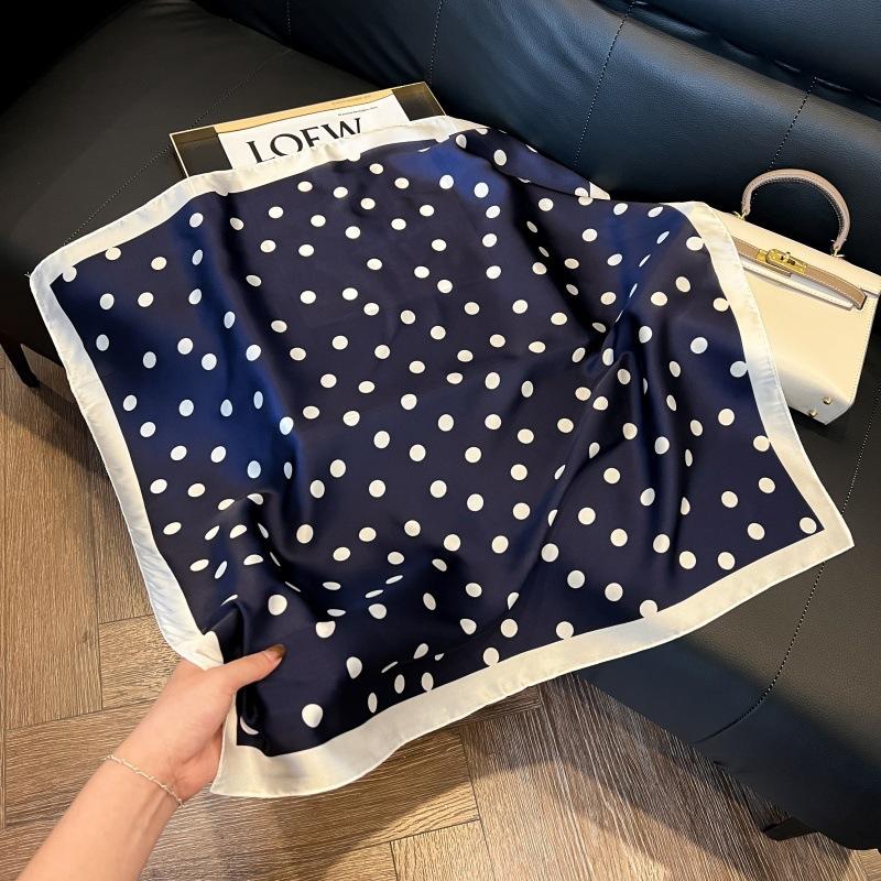 Silk scarf women's spring and autumn decoration versatile ins simple style striped square scarf streamer simulation silk fashion scarf scarf scarf