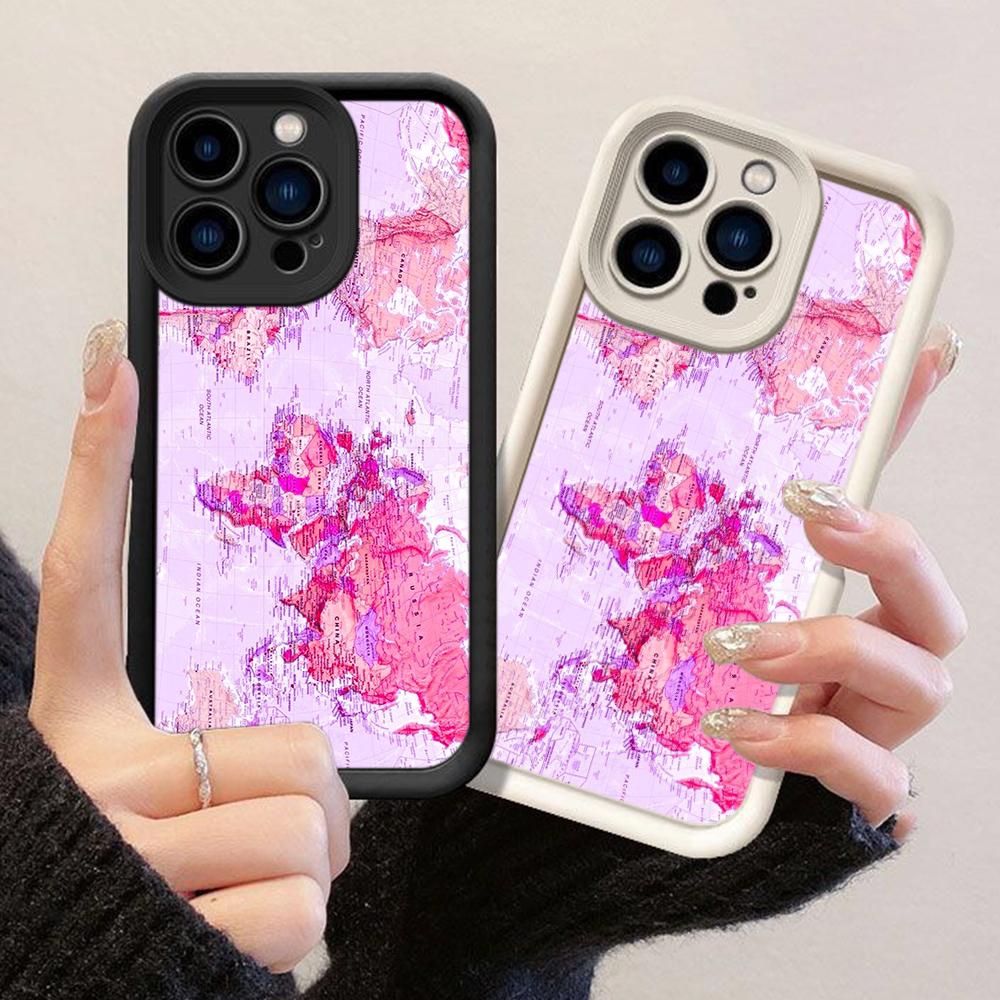 JT424 Rosa Weltkarte Online für iPhone 17 16 15 14 13 Pro Max Samsung S26 S25 Ultra A17 A07 A56 A16 A14 Xiaomi 15T Redmi 15c Note 14 13 Weiche Hülle