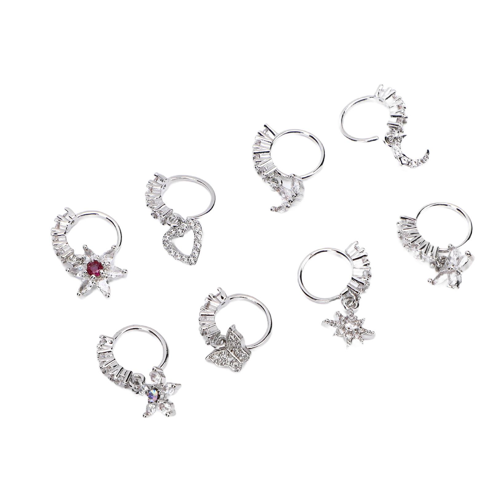 

8pcs Hanging Nose Flower Star Heart Pendant Dangle Nose Fashion Jewelry for Women