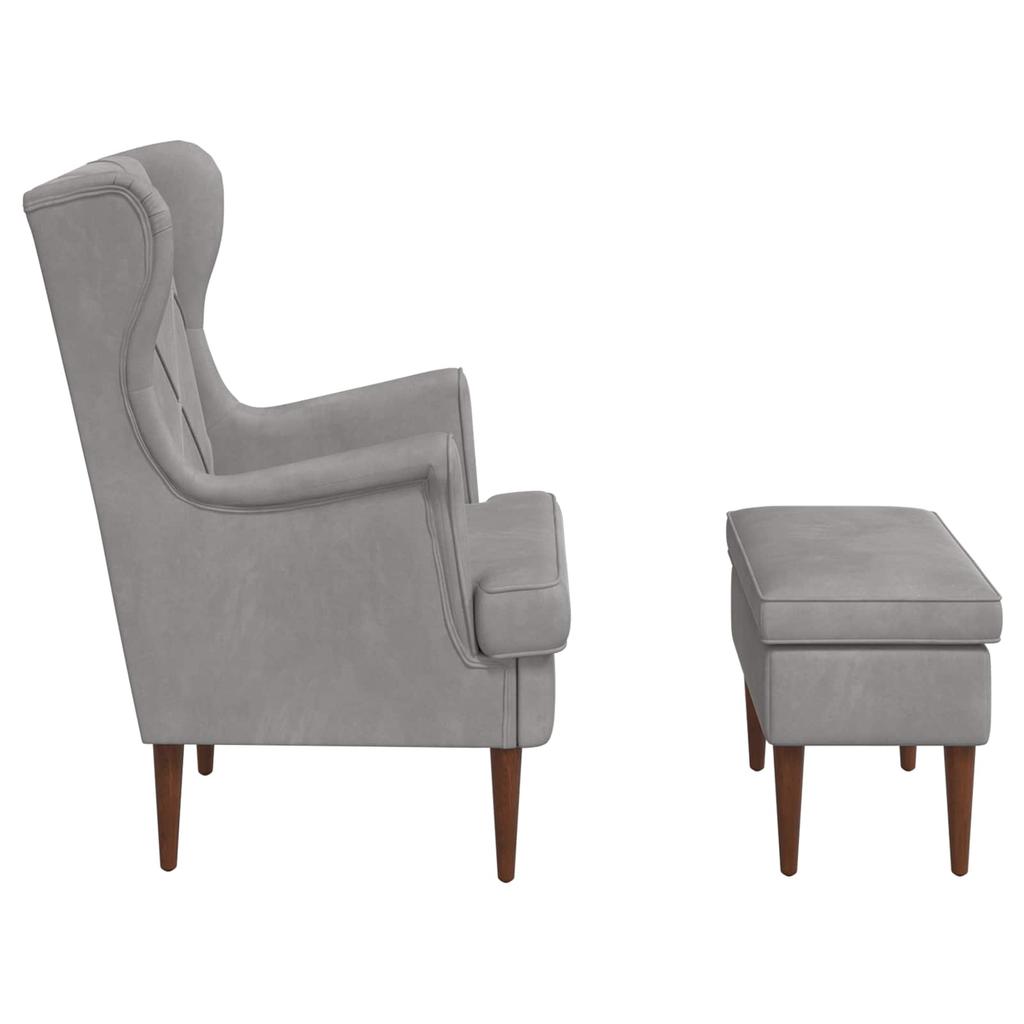 Armchair with Ottoman 2 Pcs. Light Gray Velvet