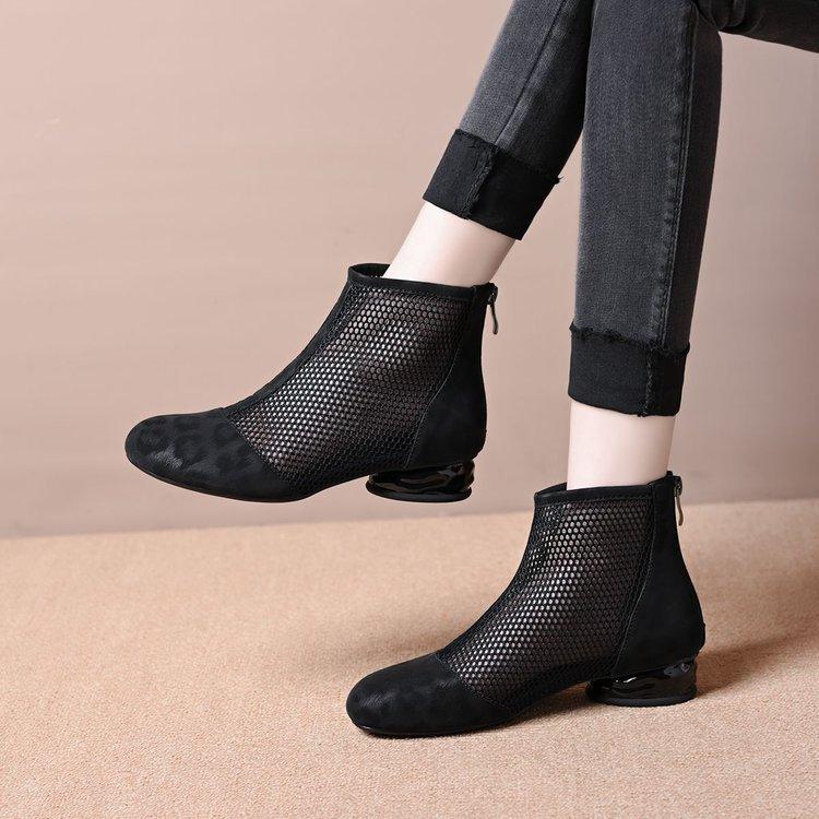 2025 Summer Luxe Sandals for Woman Chaussures Femme Square High Heel Leopard Women Mesh Suede Ankle Boots Sandalias De Mujer