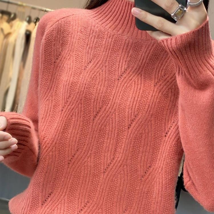Fashion Half Turtleneck Pullover Women's Autumn and Winter Thick Twist Flower Warm Sweater for Women's Wear