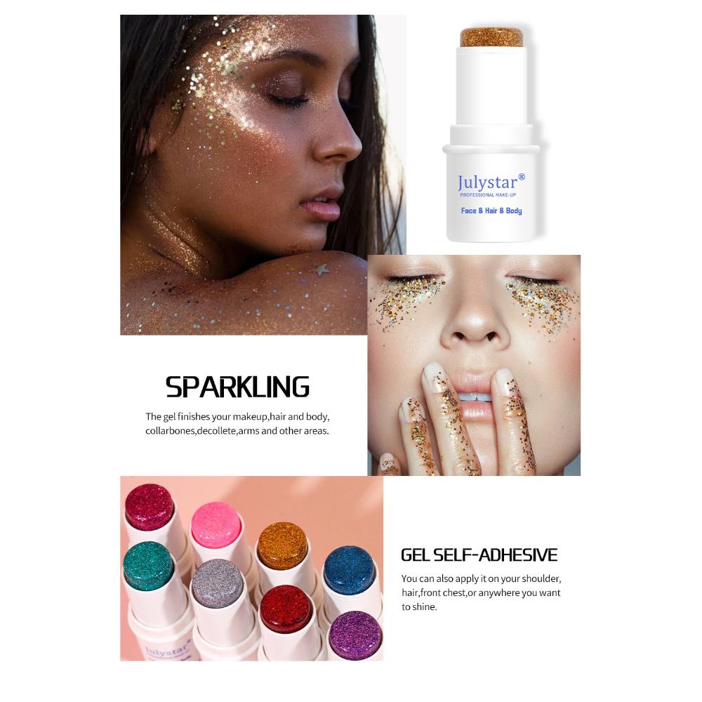 Julystar 8 Colors Face and Body Glitter Stick Festival Makeup Chunky Sparkle Eyeshadow Highlighter Shimmer Cream for Party Stage Rave Cosmetics