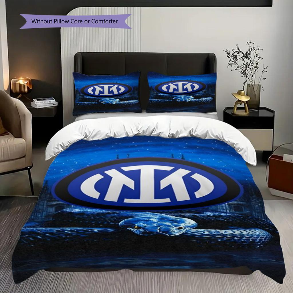 Biancheria da letto con stemma Inter Milan (1 * copripiumino + 2 * federa, senza nucleo) Set biancheria da letto 2D Piatto Regalo di Natale Compleanno Morbido e Confortevole