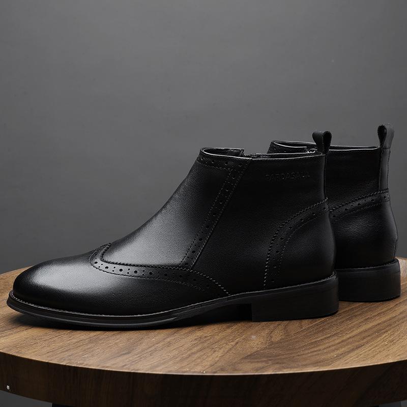 Winter Chelsea Boots Men's Leather Short Boots British Vintage Medium Top Martin Boots Brock Men's High Top Leather Boots Tide