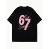 Oversized T-Shirt Black Six Seven Pink Glitter Number Print Casual Wear For Women Street Style Fashion Top Summer Outfit