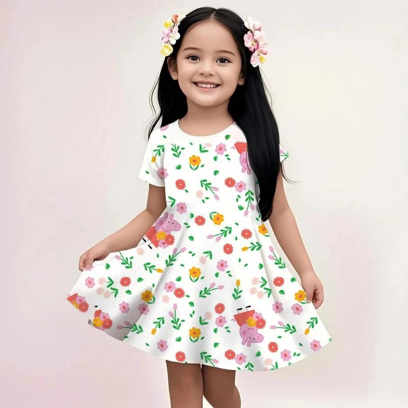Summer Fashion Kids Dress Peppa Pig Cute Cartoon Print Casual Beach Sundress Soft Breathable