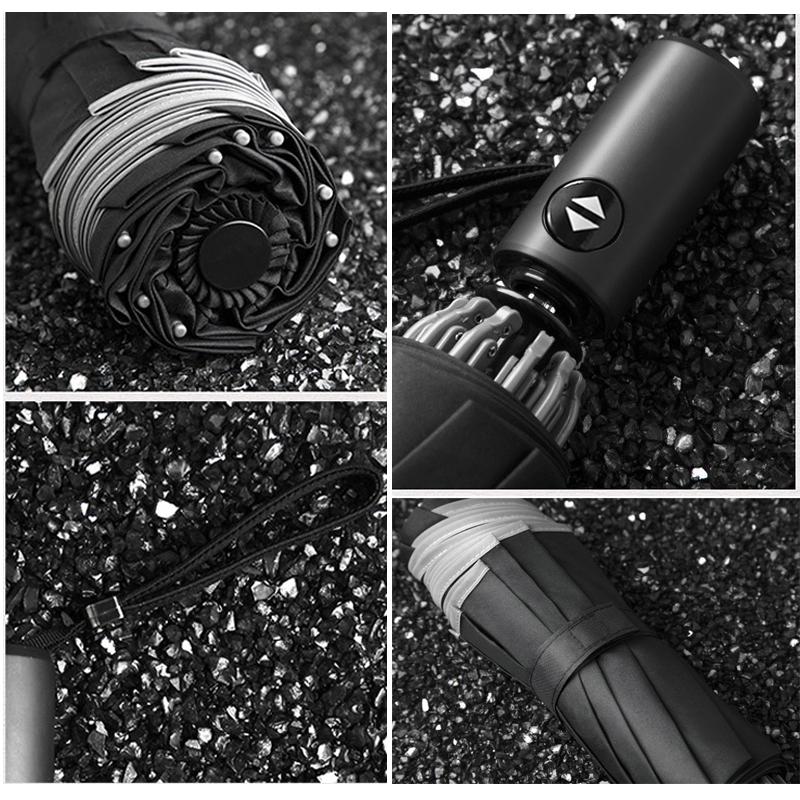 Obrácený deštník větruodolný skládací reverzní deštník s reflexním pruhem 10 žeber Automatické otevírání a zavírání Přenosný cestovní deštník