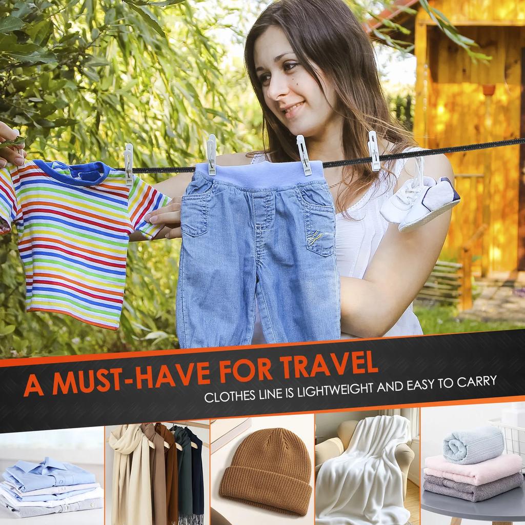 3Pcs Portable Clothesline Travel Indoor Outdoor Clothes Drying Line Laundry Hanger for Yard Balcony Drying Rack