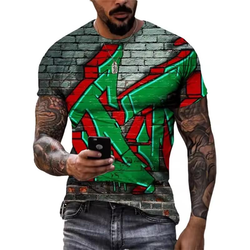 Summer 3D Printed Graffiti Men T-shirts Trend Fashion Casual Street Art Oversized T Shirt Hip Hop Harajuku O-neck Tees