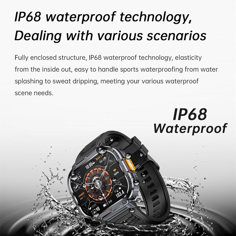 LOKMAT Sport Smart Watch IP68 Vanntette Smartwatches med stor skjerm med LED-lommelykt Melding Push BT Calls Klokke for smarttelefon