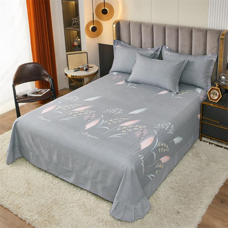White Flower Printed Bed Sheet Set Simple Pink Cotton bedspread Thickened Bedding Set Luxury Soft Flat Sheet with Pillowcases