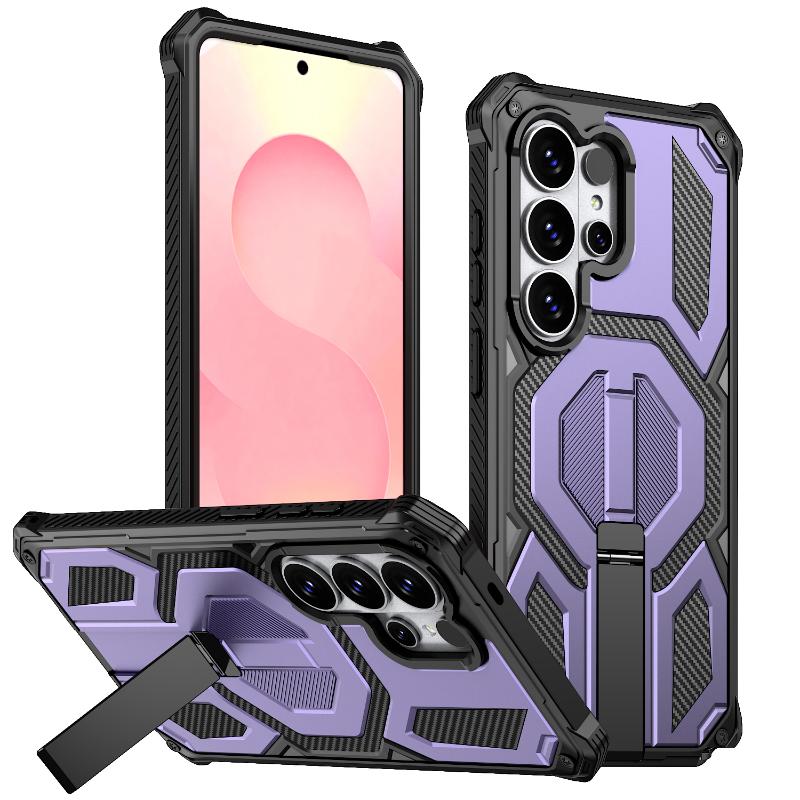 For Magsafe Magnetic Wireless Charging Soft TPU+Hard PC Armor Phone Case For Samsung S26 Ultra S24 S25 Ultra Plus FE Stand Cover
