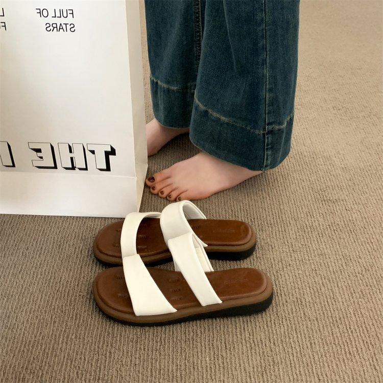 

Slippers women s summer outer wear 2025 new fashion soft-soled beach shoes step on shit feeling one-word drag beach cool slippers women s 35