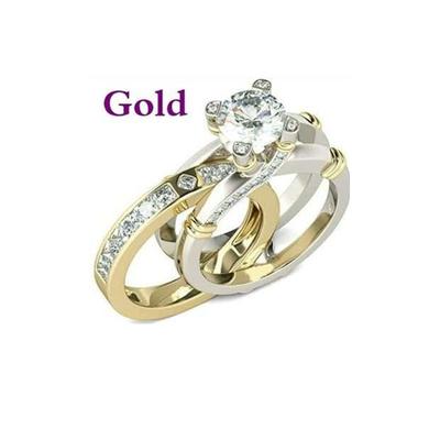Creative Combination Three Sets Of Rings Set With Diamonds Versatile Fashion Women'S Ring Gold Two-Color Ring Diamond