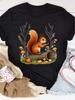 Adorable Forest Squirrel Print T-Shirt, Perfect Gift for Family And Friends, Ideal for Casual Wear, Office Parties, And