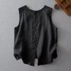 Damen Leinen Baumwolle Ärmellose Bluse Weste Wendbar Einreiher Rundhals Locker Sommer Tanktop