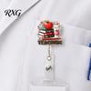 Retractable ID Card Reel Cute Glitter Badge Reels, Acrylic Holder with Clip, for Office Nurse Teacher Name Keychain Hook