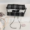 Black and white checkered lace storage bag, a large-capacity makeup storage bag with lace edge and cotton fabric for girls