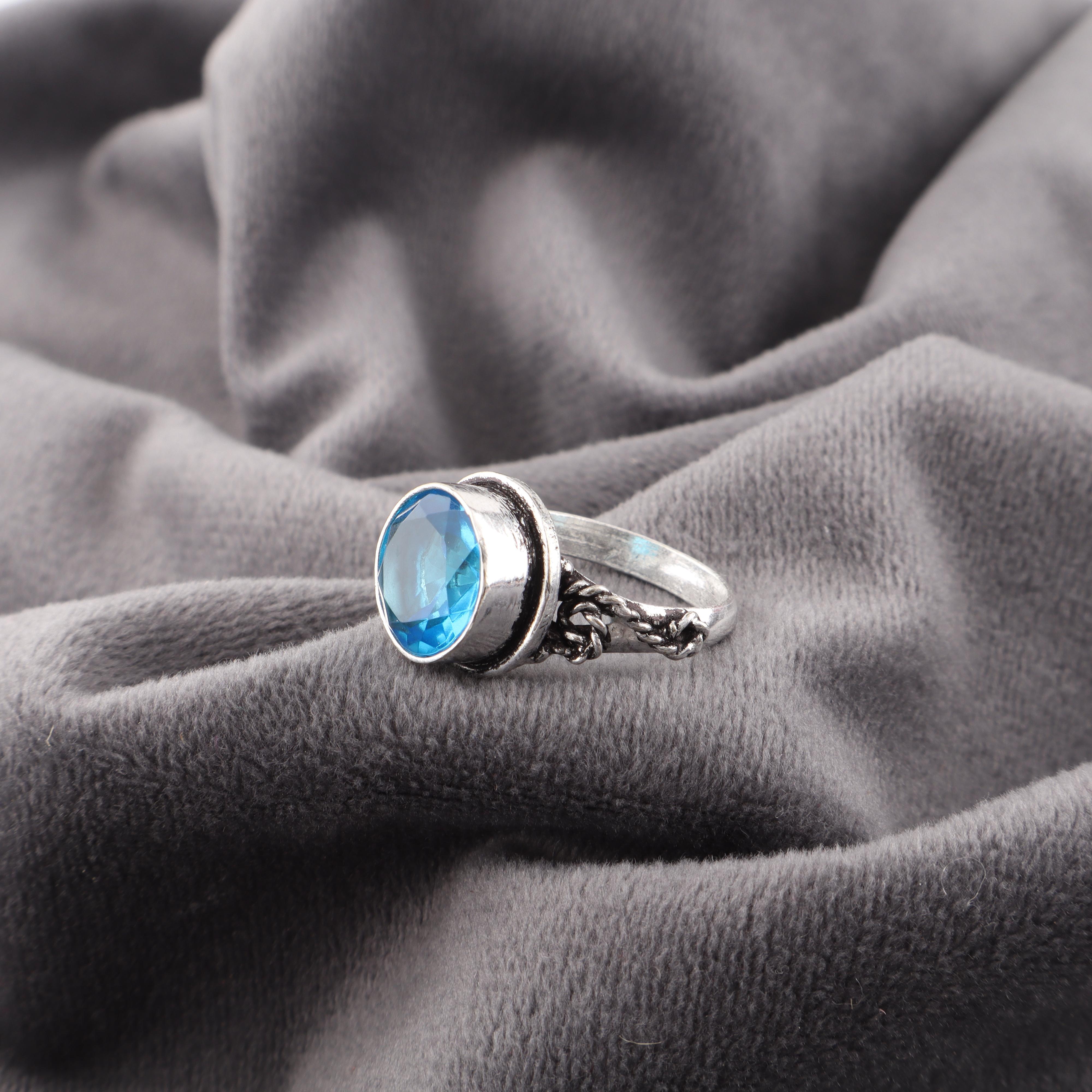 

Swiss Blue Topaz Earring Gemstone Ring, 925 Solid Sterling Silver Ring Jewelry Handmade Ring, Silver Jewelry For Gift 12 синій