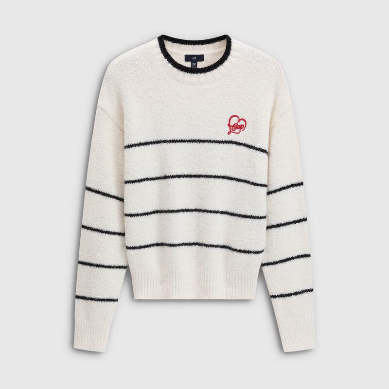 GAP Women's Logo Heart Striped Knit Sweater