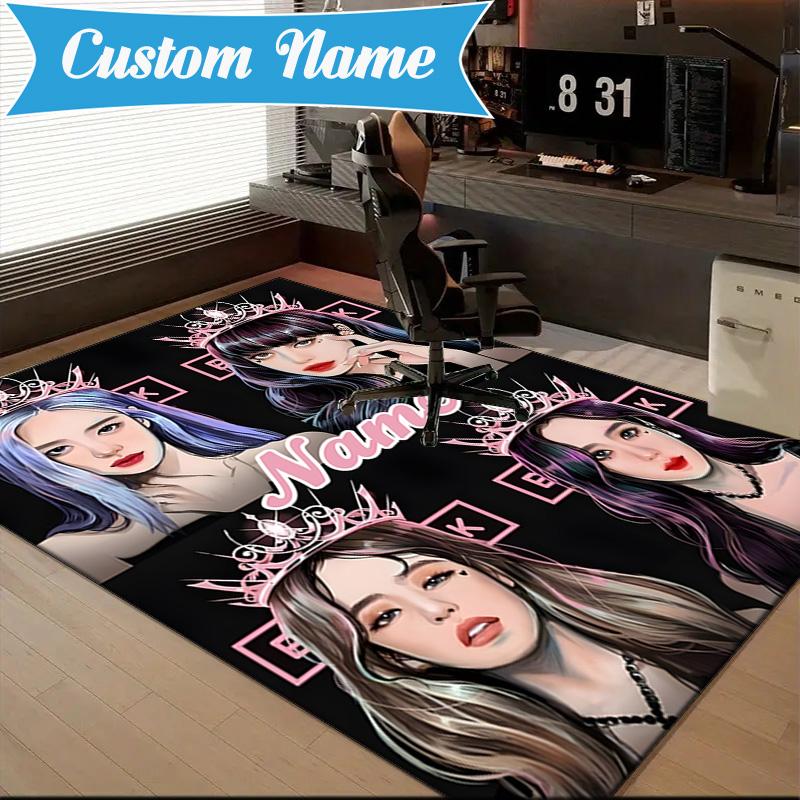 Custom Name Kpop Group Fashion Rug for Living Room, Game Rooms, Office, Bedroom, Floor Mat Playful Design, fan gifts Christmas decor