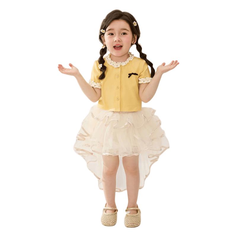 LUSON Girls Sweet Lace Trim Short Sleeve Top 90 жёлтый