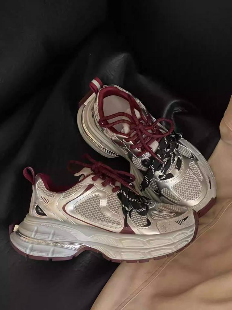 Leather Platform Dad Shoes for Women 2025 Autumn New Korean Version Breathable and Versatile, Lightweight and Non-slip Casual Sports Shoes Tide