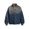Mens Washed Denim Long Sleeve Polo Shirt Loose Fit Collar Top With Letter Print Streetwear Casual