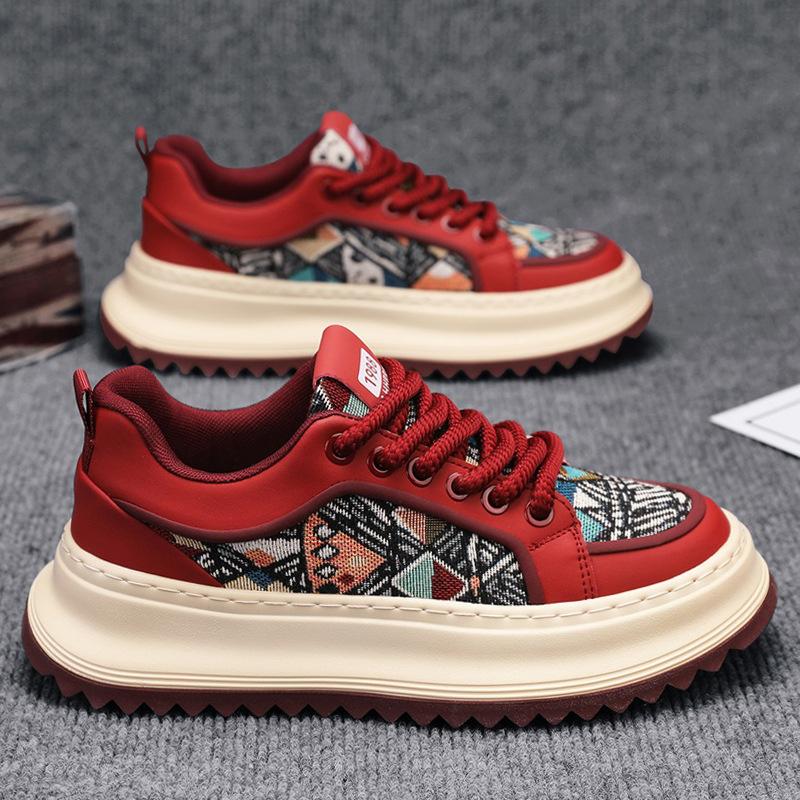 Fashion Men Sneaker Designer Fashion Casual Retro Skateboarding Shoes Leather Fabric Breathable Height Increased Flat Platform Shoes