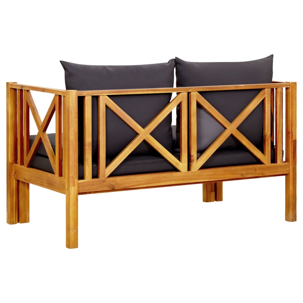 2 Seater Garden Bench with Cushions 122 Cm Solid Acacia Wood