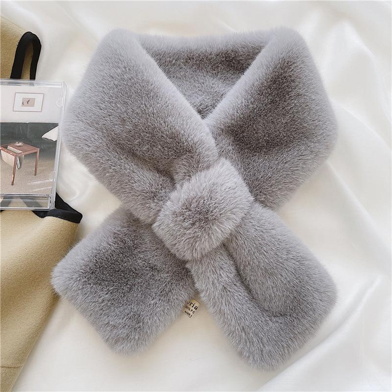 Women's Cute Korean Style Furry Scarf - Soft Plush Neck Warmer Faux Rabbit Fur Collar for Winter