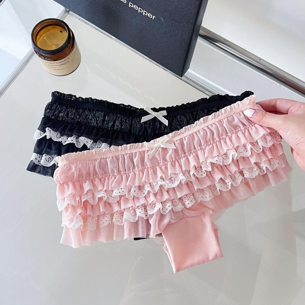 Layered Cake Design Lace Panties Bow Mesh Sweet Lace Briefs Romantic Women's Underwear Daily Wear
