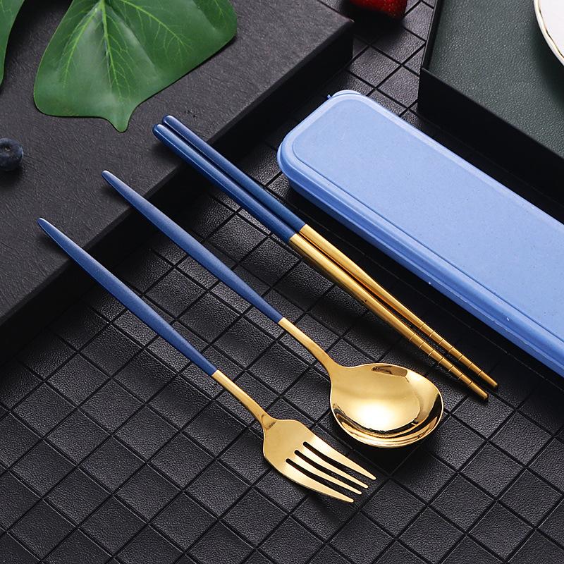 

3 шт. ложка палочки для еды вилка столовые приборы из нержавеющей стали 304 креативный портативный обеденный столовый прибор с коробкой набор кухонных столовых приборов