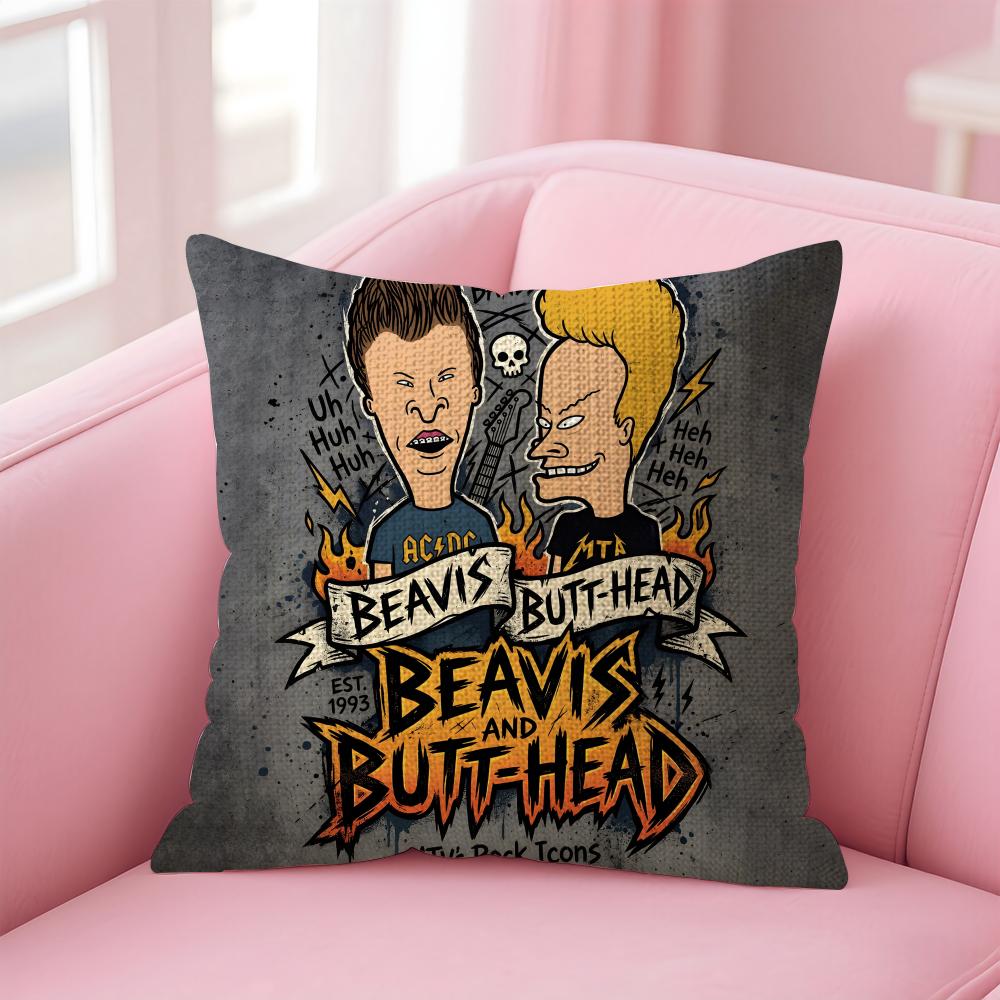 B-Beavis And Butt-Head Kissenbezug Natürlicher Leinen-Kissenbezug Doppelseitiger Druck Dekorative Sofakissenhülle Heimdekoration Geschenk