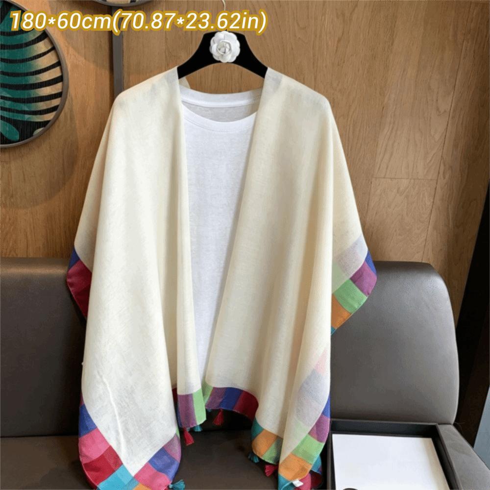 Soft Draped Gauze Shawl Rainbow Border Beach Scarf New Tassel Shawl Women Fashion
