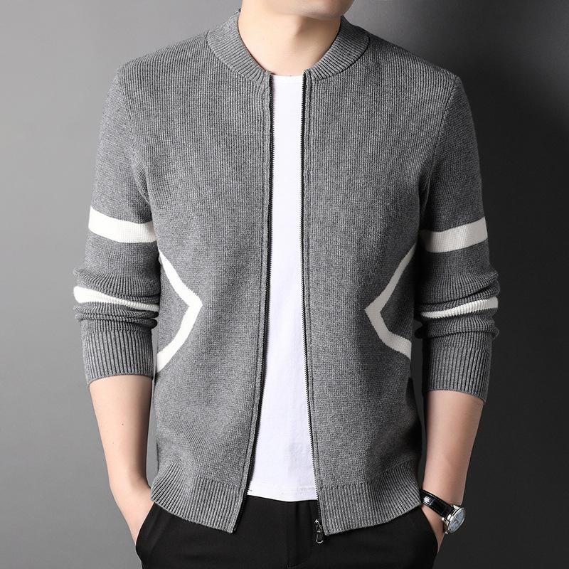Spring Men's Long-sleeved Knitted Cardigan for Middle-aged and Young Fashion Baseball Collar Zipper Boy Knitted Jacket