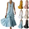 Women Sleeveless Loose Fit Maxi Dress with Tiered Ruffle Hem Lightweight Casual Summer Dress