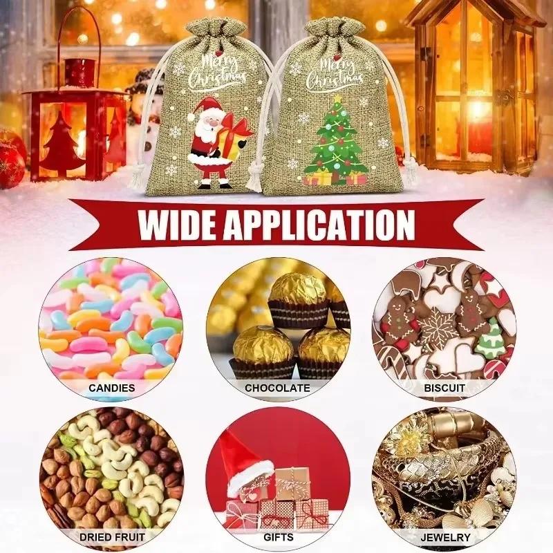 30/1 Stück Weihnachten Kordelzugbeutel Weihnachtsmann Schneemann Leinen Süßigkeiten Geschenkverpackungsbeutel Weihnachten Gastgeschenk Armband Schmuck Aufbewahrungsbeutel