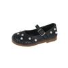 Girls' Black Soft-Soled Leather Mary Janes with Pearls - New 2026 Spring/Autumn Ballet Performance & Casual Shoes