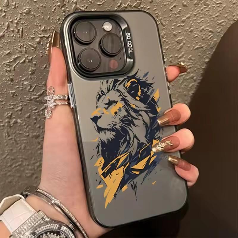 Case For Samsung Galaxy A55 5G A54 A35 A15 Galaxy S25 S24 Ultra S23 FE S22 Plus S21 S20 Cross Pattern Bicolor Lion Phone Cover