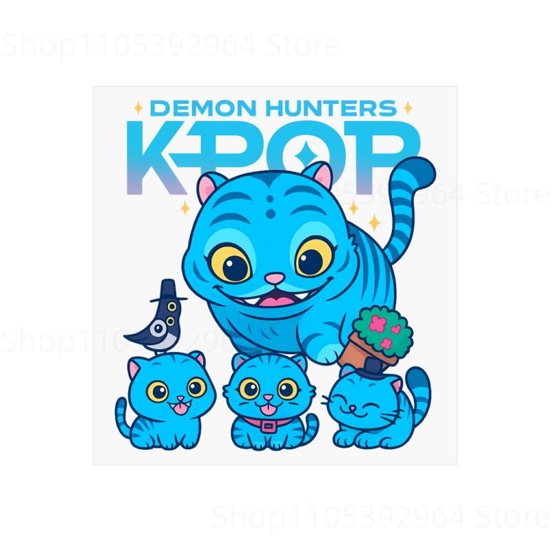 מדבקות קריקטורה של ציידי שדים KPop, מדבקות דקאלים לקישוט בגדים, תיקי גב, ימי הולדת, מתנות עמידות, אפליקציית העברה, מדבקה תרמית חמה