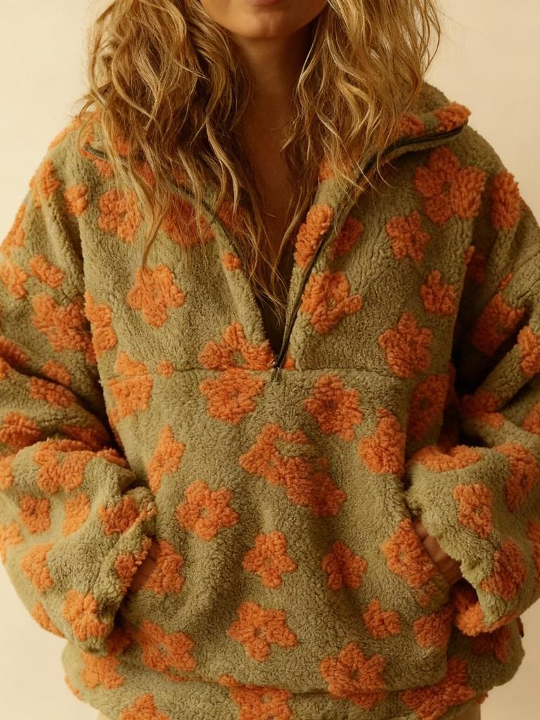 Fleece Flower Sweatshirt - 2025 Autumn/Winter Women's European & American Fashion Warm Pullover