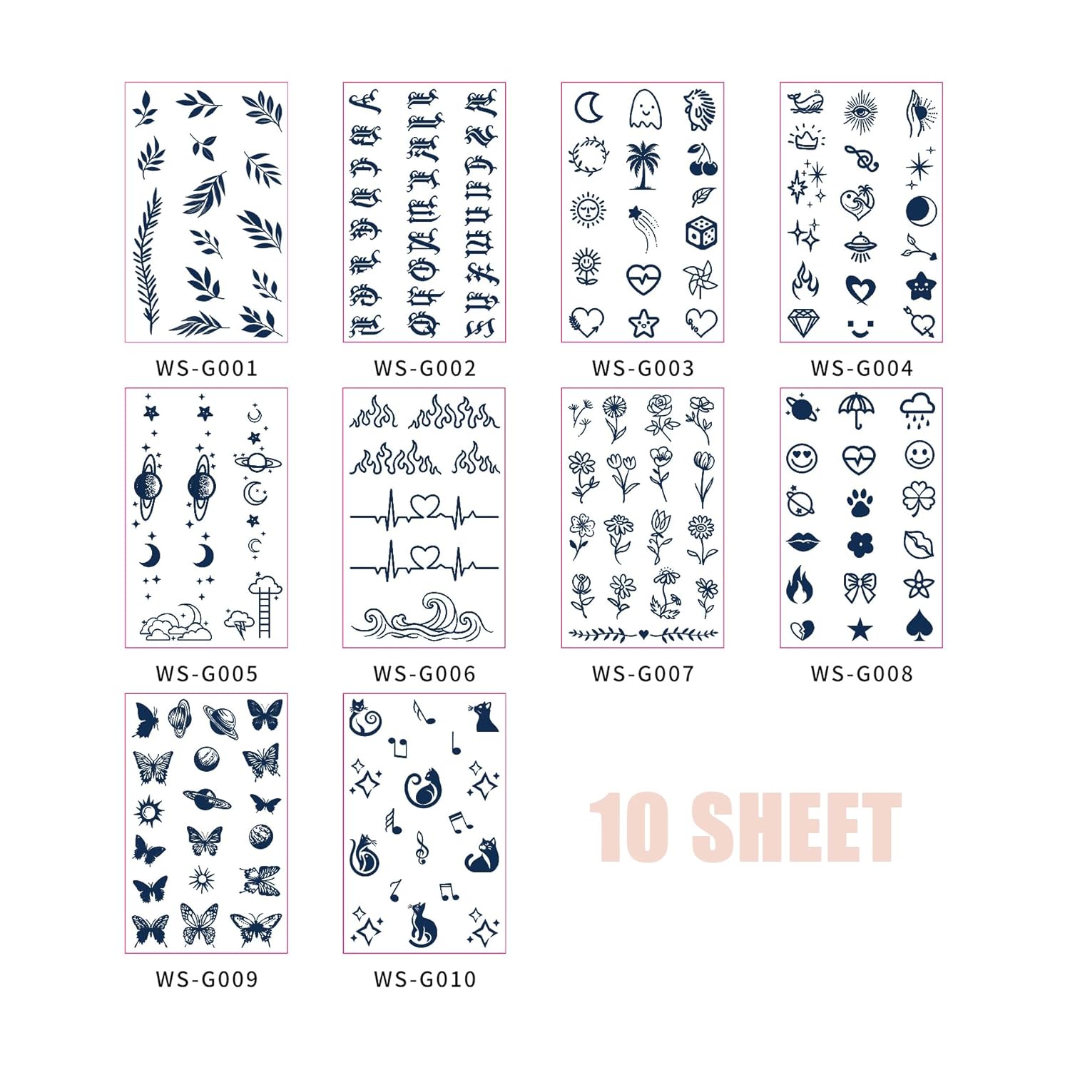 

10 Sheets Tiny Small Temporary Tattoos For Finger Hands, Cartoon Bohemia Leaf Flowers Butterfly Design Fake Tattoo Stickers