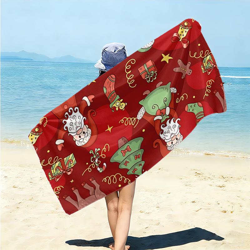 1Pc Merry Christmas Celebration Beach Towel Microfiber Beach Towel Thin Absorbent For Beach Swimming Yoga Bath Sports