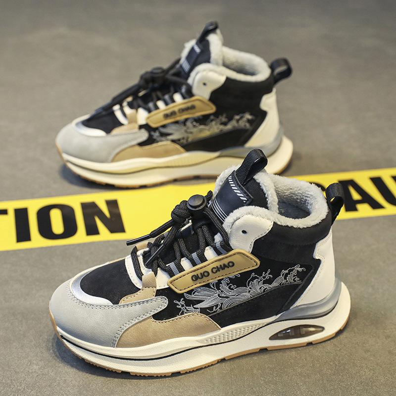 

Мальчики две хлопковые туфли новые зимние детские высокие бархатные теплые спортивные туфли для детей среднего и старшего возраста с мягкой подошвой снег хлопок 40 чёрный