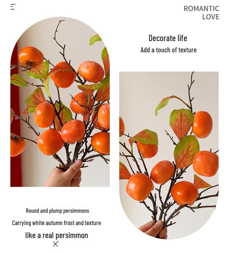 Persimmon Artificial Flower Arrangement: New Year Decoration with Red Fruit Accents for Living Room.